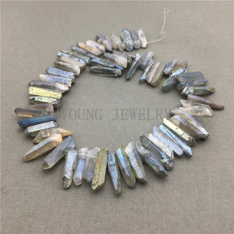 

MY0579 Titanium Raw Quartz Point,Rough Quartz Crystal Points,Champagne Spike Stick Point Top Drilled Necklace Beads