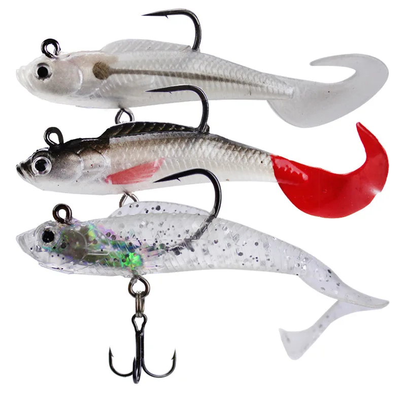 1pcs Single tail-tailed soft fish 9.5g/9CM Artificial Bait Fishing soft lures Glow Soft Wobblers 3d eyes Silicone Fishing Lures