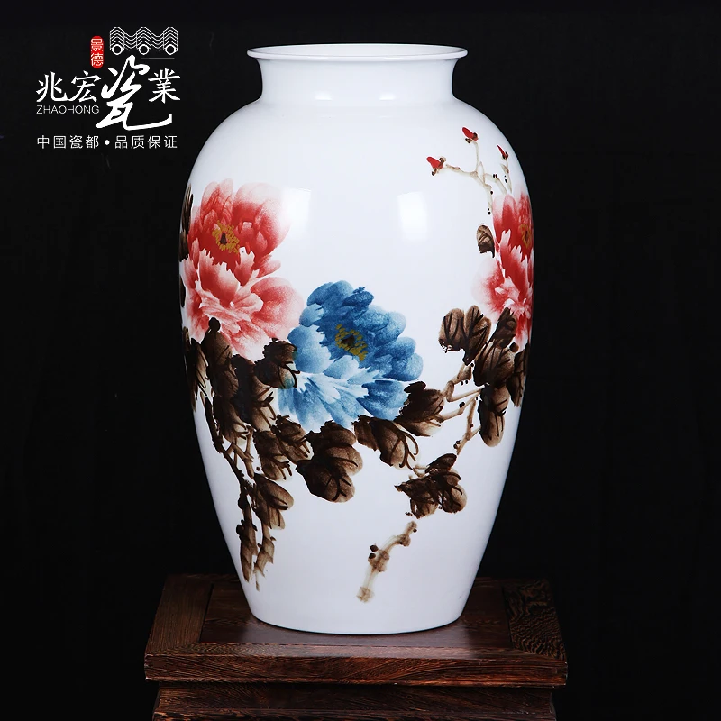 Jingdezhen ceramics master hand-painted pastel vase colorful peony Home Furnishing decoration ceramic ornaments