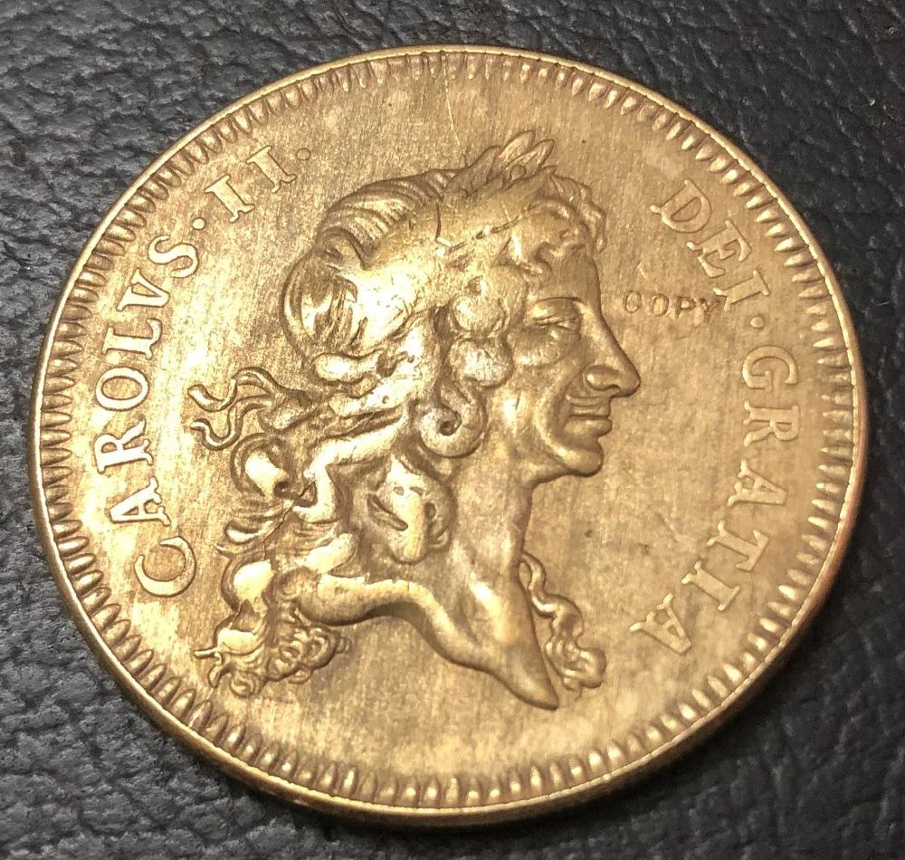 1672 England 5 Guineas - Charles II .9999 pure Gold Plated Copy Coin