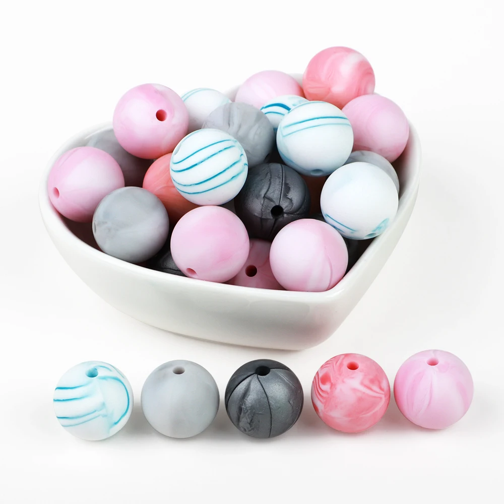 TYRY.HU 10pcs Silicone Beads 9/12/15mm Marble Baby Teething Beads DIY Craft Jewelry Necklace Pacifier Chain Bracelet BPA Free