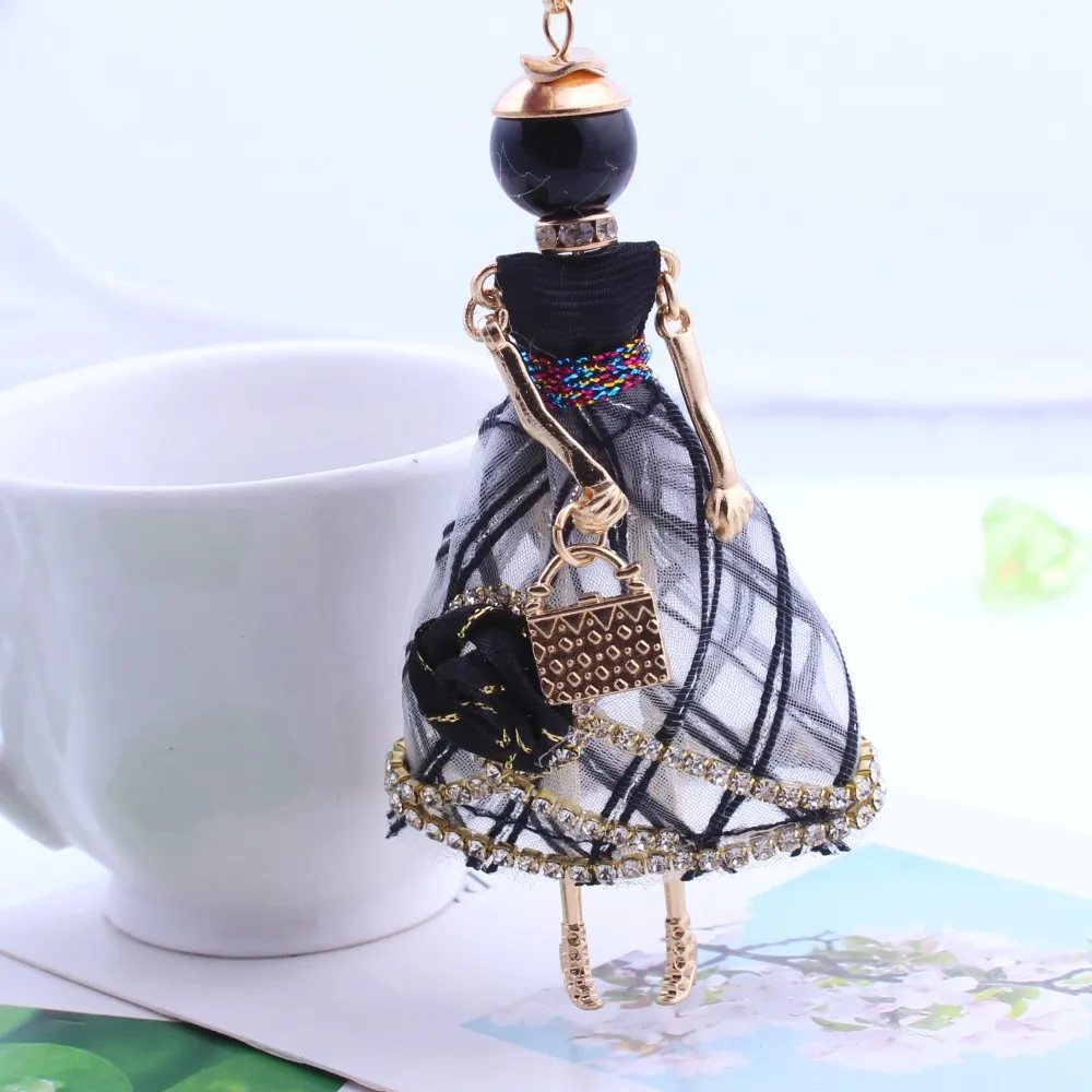 Statement Flower Dress  Doll Necklace Handmade French Doll Pendant 2018 New Alloy Girl Women Necklace Fashion Jewelry