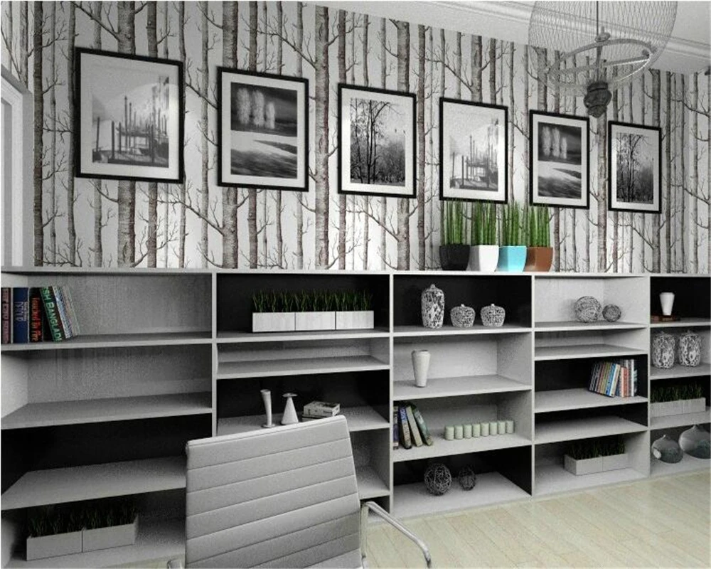 

Beibehang Nordic forest forest birch forest blue sky white cloud personality wallpaper home decoration living room wallpaper 3 d