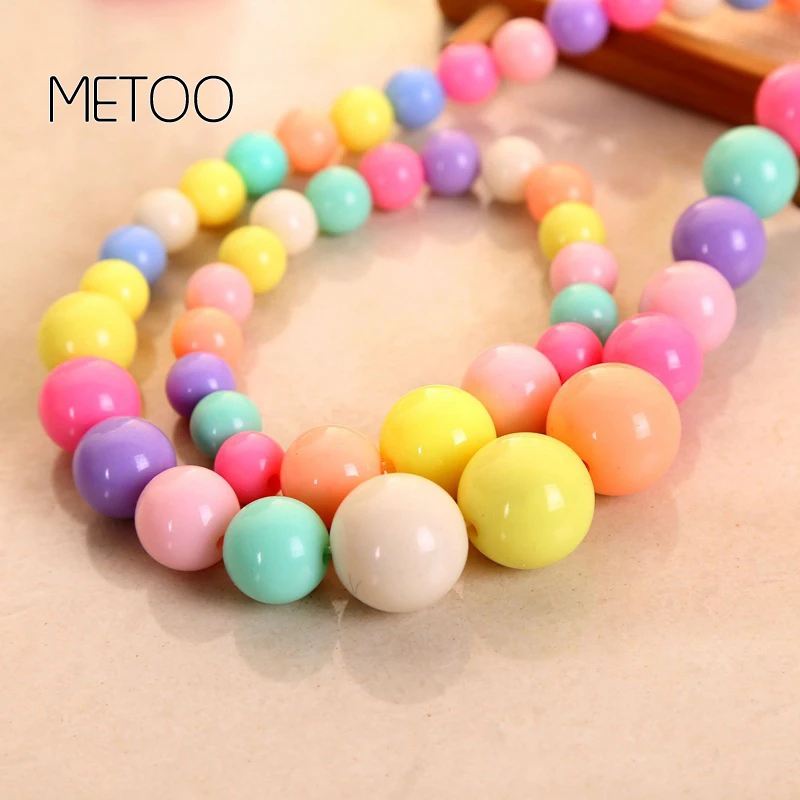 DOREMI Girls Jewelry for Kids Necklace Bracelet Beads Resin Ball Candy Color Princess Baby Necklace Multicolor Children Jewelry