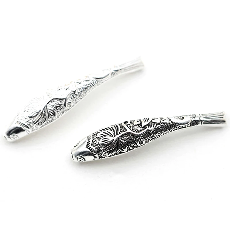 

925 Sterling Silver Fish Bead Charm Bracelet Fitting Handmade Vintage Fish Shape Curved Tube Beads DIY Craft Jewelry Accessories