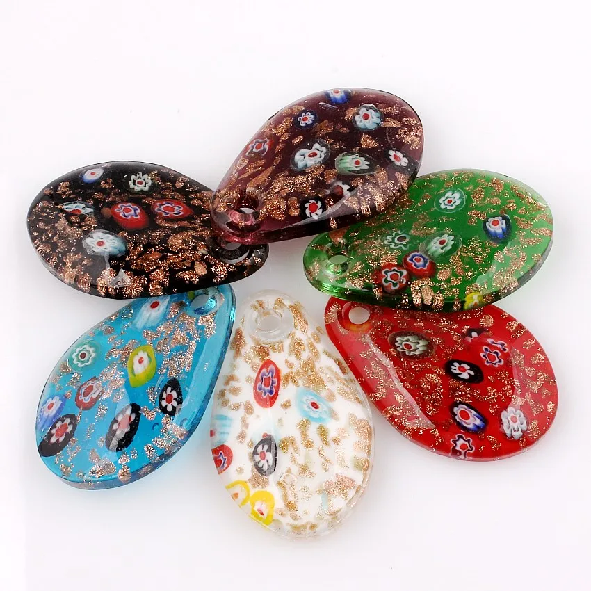 Wholesale 6pcs Handmade Murano Lampwork Glass Mix Color Flowers Drop Pendant Fit Necklace Jewelry Gifts