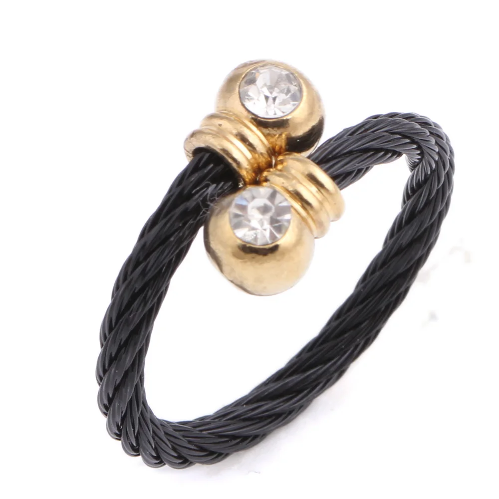 Trendy Jewelry New Fashion Stainless Steel & Metal Adjustable Gold Black Color Cuff Bracelet Bangle Ring Crystal Jewelry Set