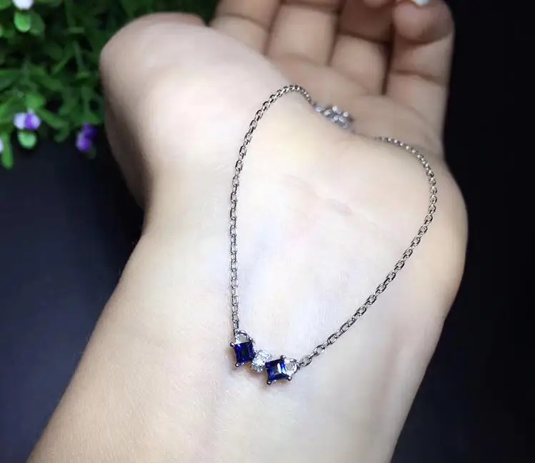 Free Shipping 925 Sterling Silver Inlay Natural Sapphire clavicle Necklaces side 2.5mm Bowknot  simple atmosphere