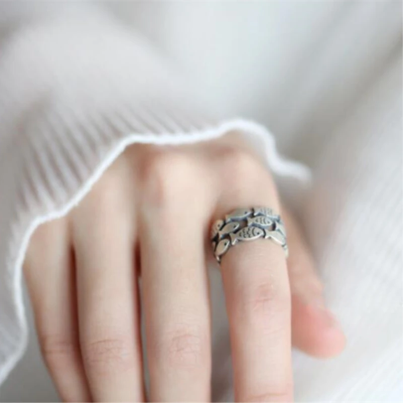 Fish Cute Gift Silver Color Temperament Personality Fashion Female Trendy Resizable Opening Rings SRI002