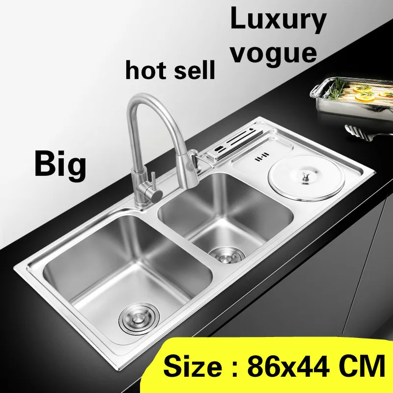 

Free shipping Apartment vogue kitchen double groove sink big durable 304 stainless steel hot sell 86x44 CM