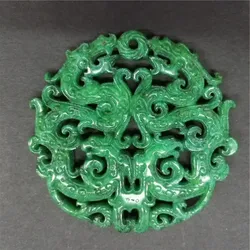 Charms Vintage Fashion Asia Ancient Sculpture Carving Art Pattern Green Semi Precious Stone Pendant For Necklace DIY Jewelry
