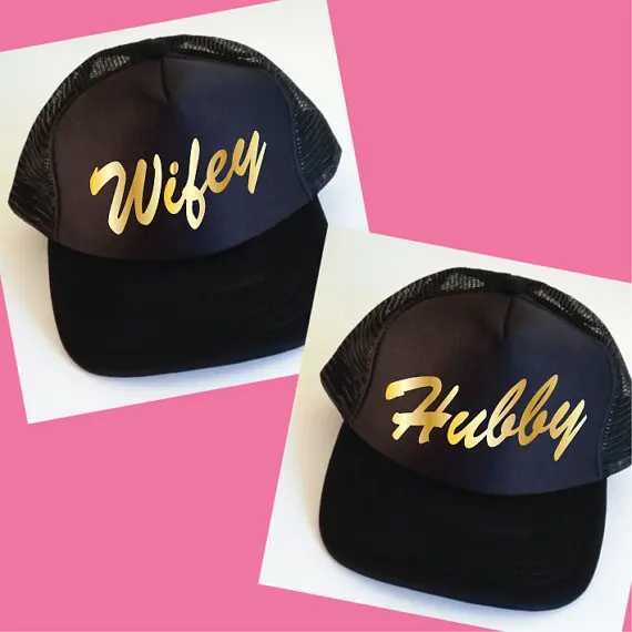 custom Hubby and Wifey wedding Newlywed Honeymoon hats bride groom Mesh Trucker Snapback trucker caps party favors decoration