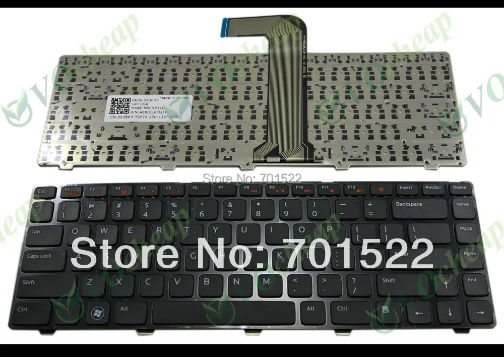 New Laptop Keyboard for Dell for Inspiron 14R 14R N4110 M4110 N4050 M4040 N5050 M5050 M5040 N5040 Black US Version - 0X38K3