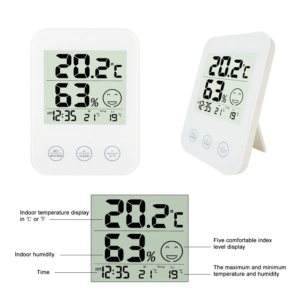 FanJu FJ718 Weather Station with Temperature Humidity Meter LCD Comfort display Indoor Thermometer hygrometer Digital Wall Clock