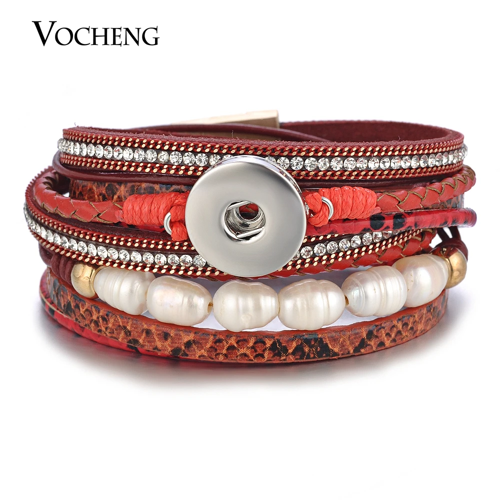 

10pcs/lot Vocheng Snap Charms Bracelet Leather Multilayer with Pearl Crystal Magnet Clasp for 18mm Button 3 Colors NN-602*10