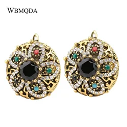 Vintage Indian Australia Crystal Flower Wedding Earrings Rhinstone Antique Gold Stud Earrings For Women Bohemian Jewelry