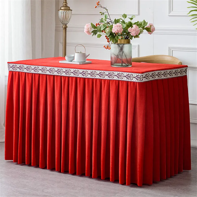 100% Polyester Flannel Hotel Table Skirt One Piece Table Skirting With Table Cloth Table Cover Wedding Party Banquet Decor