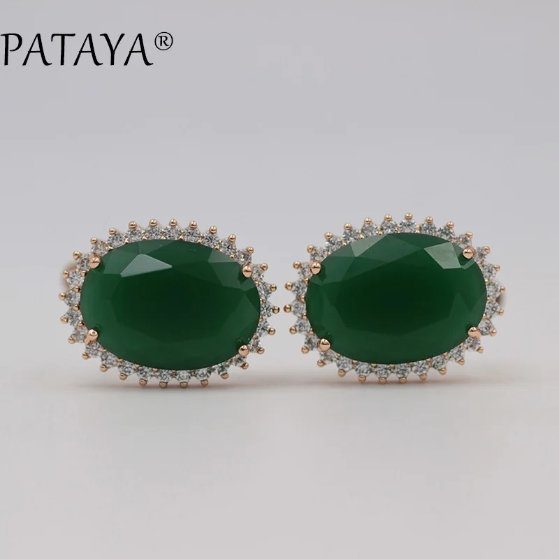 

PATAYA New 585 Rose Gold Color Big Earrings Green Natural Cubic Zirconia Earrings Women Luxury Wedding Jewelry Dangle Earrings