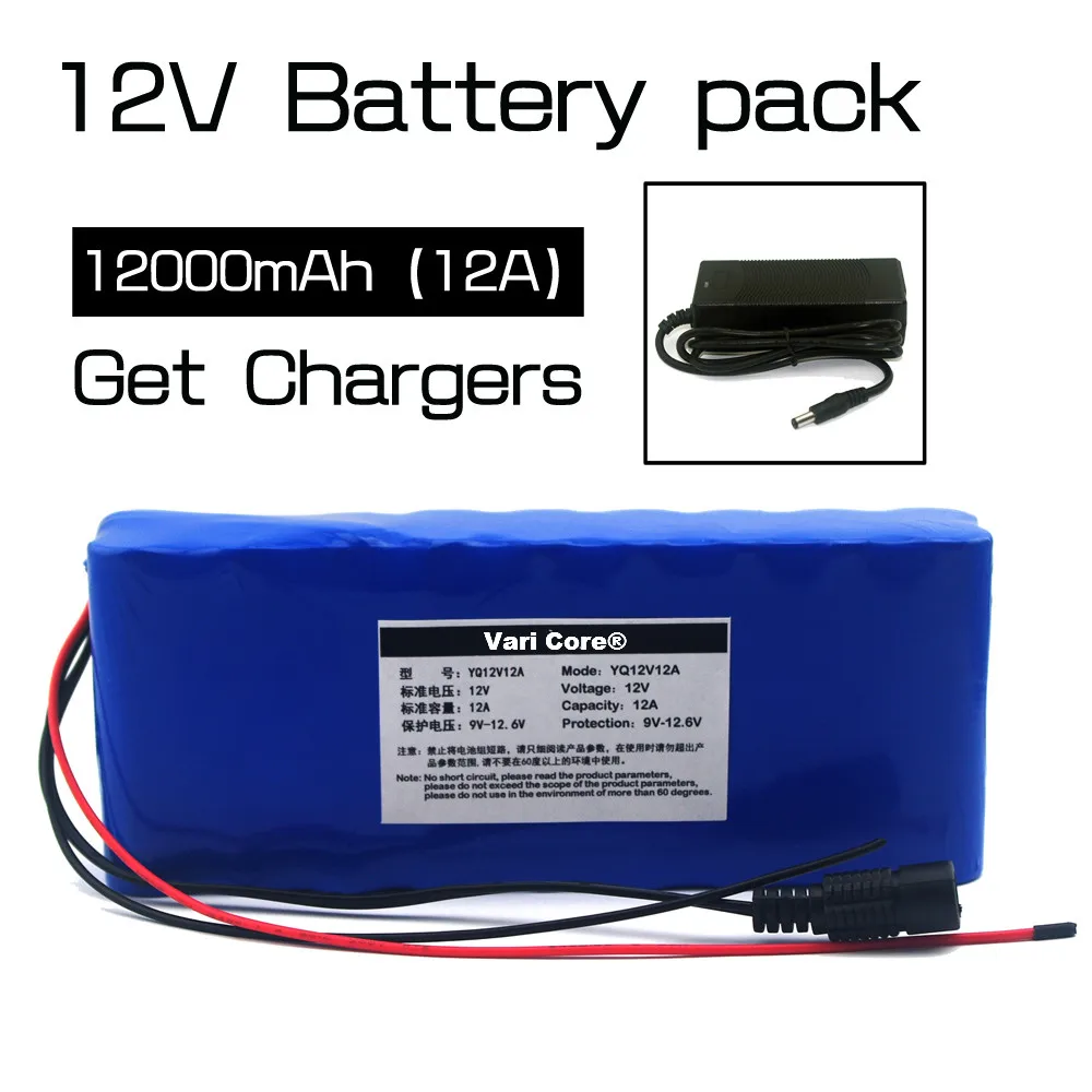 

12v 18650 Lithium-ion Battery Pack 12A Protection plate 12000mAh Hunting lamp xenon Fishing Lamp USE+12.6v 3A charger