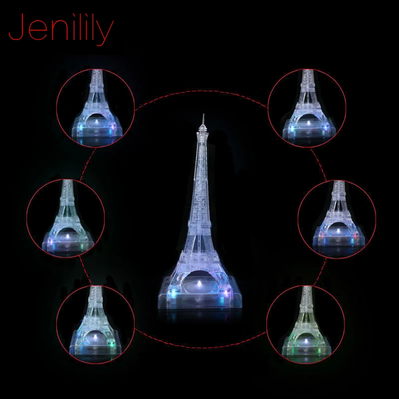 Jenilily JN9035A Newly Design DIY Funny Eiffel Tower 3D Crystal Puzzles with Coloured Lights 80pcs