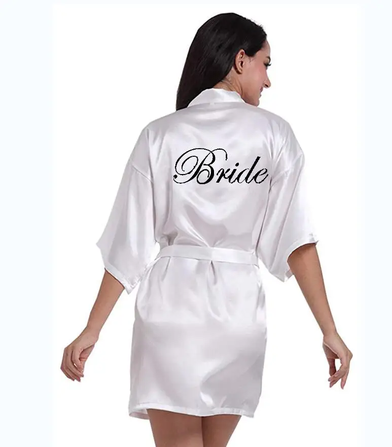 

new bride bridesmaid robe with white black letters mother sister of the bride wedding gift bathrobe kimono satin robe