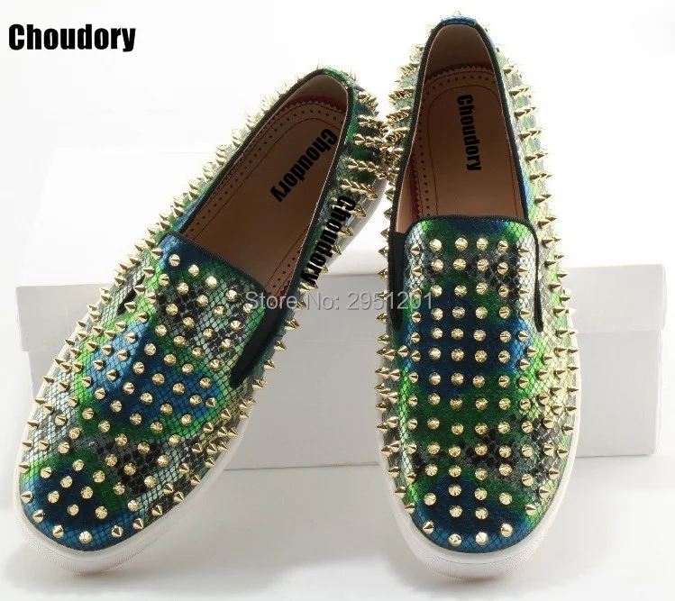 Luxury Snakeskin Brand Choudory Man Casual Loafers Shoes Multi Rainbow Mixed Color Slip On Flats Platform Leather Shoes