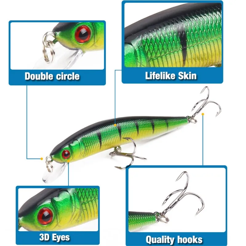 1pcs 8g 10 centimetri Minnow esche Da Pesca Peche Basso di pesca A Traina Isca Artificiale Esca Dura Crankbait Carp Wobbler Per La attrezzatura da