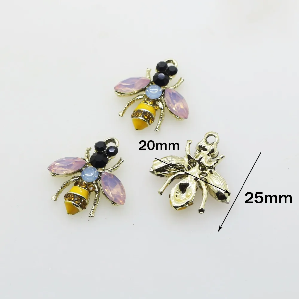 10pcs/lot Metal Spray Paint Bee Crystal Rhinestone Buttons Craft DIY flat Scrapbooking Buttons Home Decor Accessories