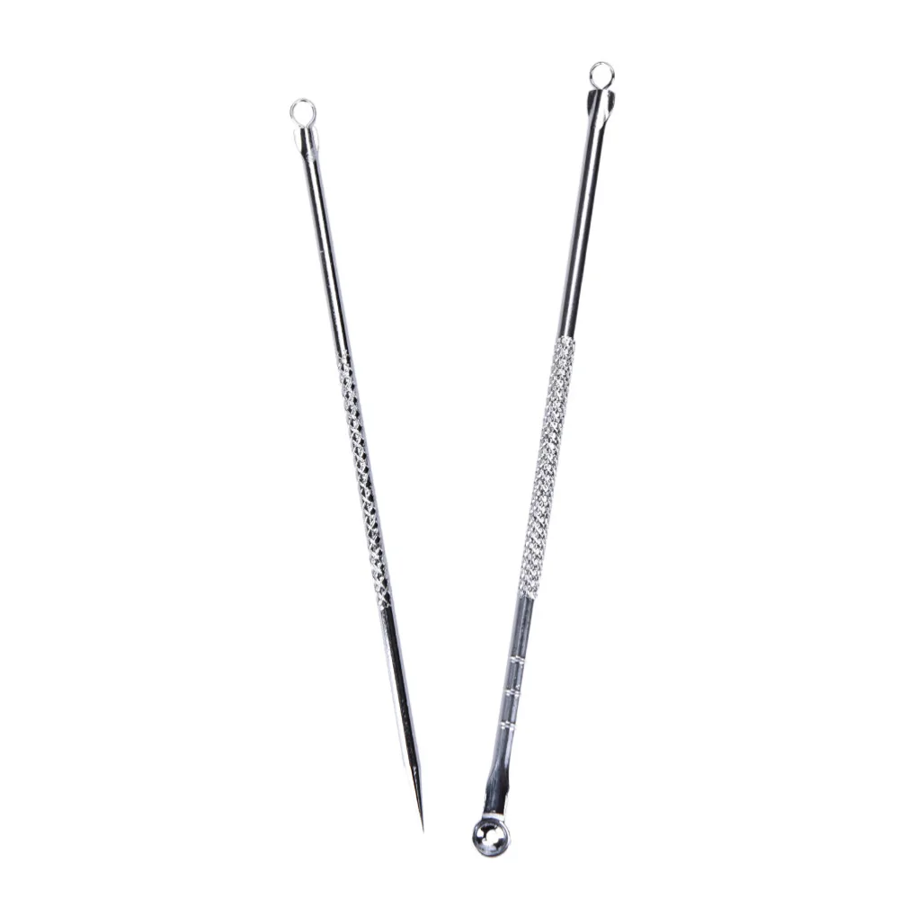2Pcs Argento Comedone Comedone Acne Brufolo Blemish Remover Extractor Inox Aghi Rimuovere Strumenti di Viso Cura Della Pelle Pore Cleaner