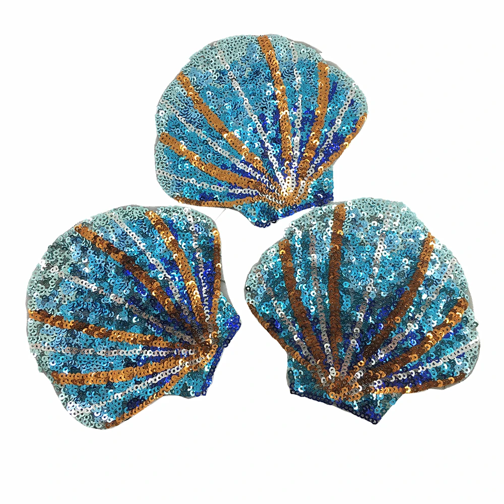 6pc 12x10cm Fan Shell haftowane łatka cekiny aplikacja z koralikami muszelki łatki na odzież dżinsy torby aplikacje Parches AC1094