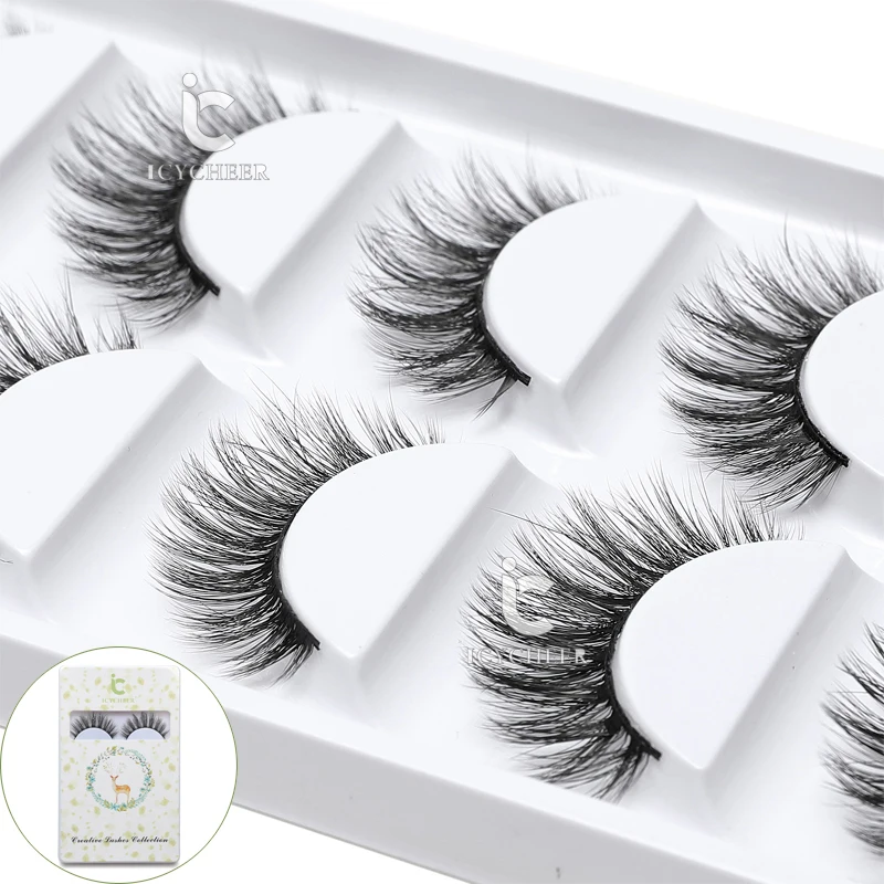 ICYCHEER Make-Up 5 Pairs Echt Nerz 3D Wimpern Falsche Wimpern 100% Sibirischen Nerz Natürliche Lange Starke Gefälschte Wimpern Handgemachte