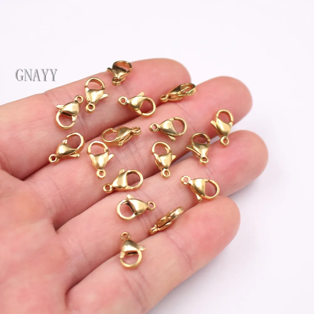 

GNAYY Lot of 100pcs in bulk 9-15mm Stainless Steel Lobster Clasps Hooks Jewelry accessories Findings Gold