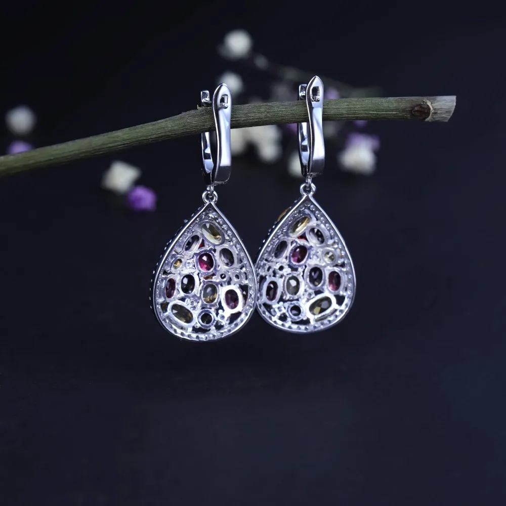 GEM\'S BALLET Luxury 925 Sterling Silver Jewelry Set For Women Natural Smoky Quartz Citrine Drop Earrings Ring Set Fine Jewelry