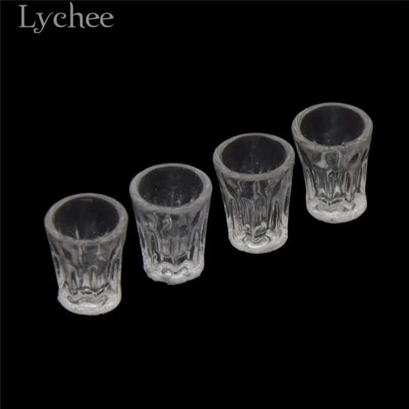 Lychee Life 4pcs 1/12 Miniature Drink Cups Mini Transparent Resin Cups Doll House Decoration Gift for Children