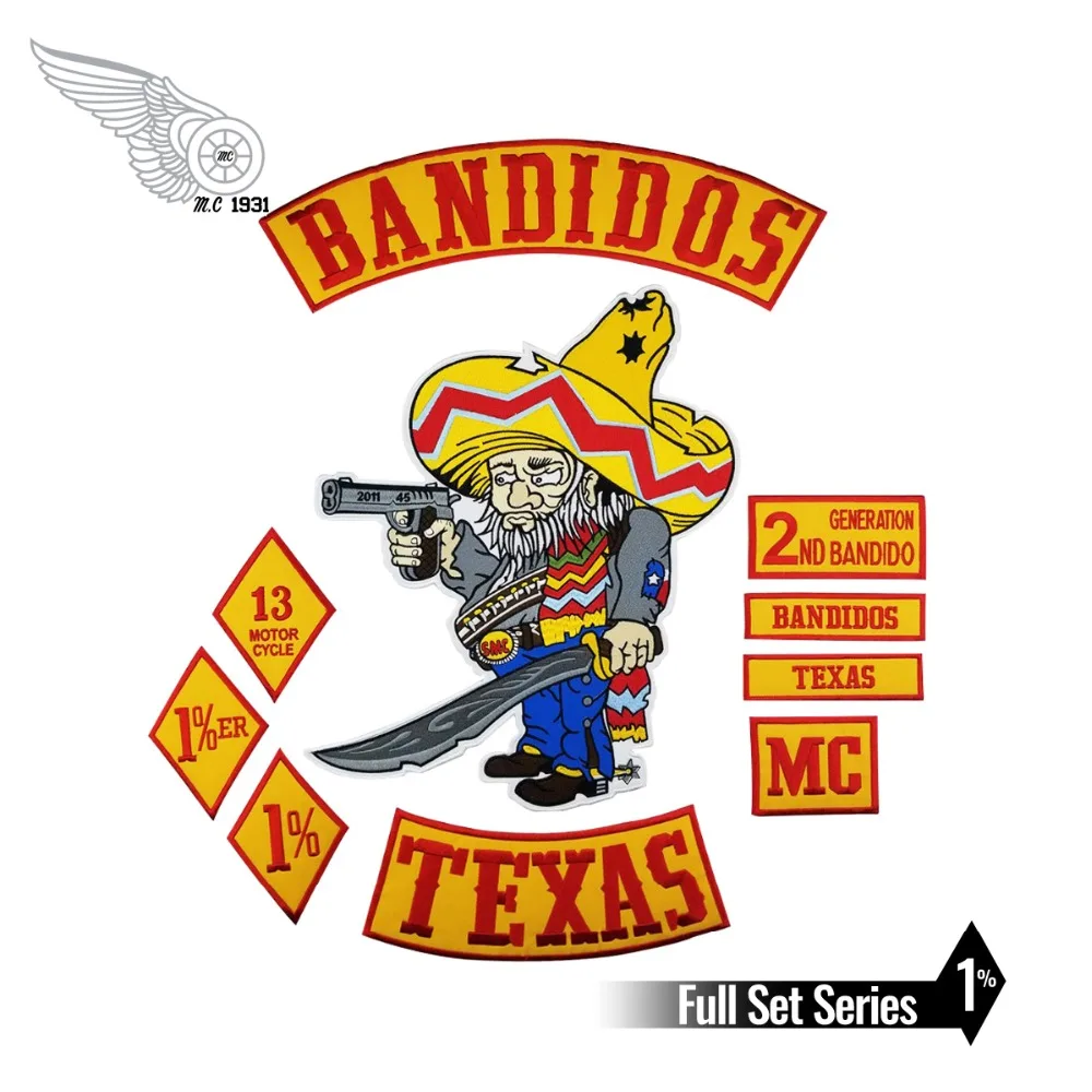 Bandidos Bikers Rocker łatki Mc motocykl Biker Texas łatka na kurtkę zestaw haftowane żelazko na tył kamizelki klub godło żelazko na