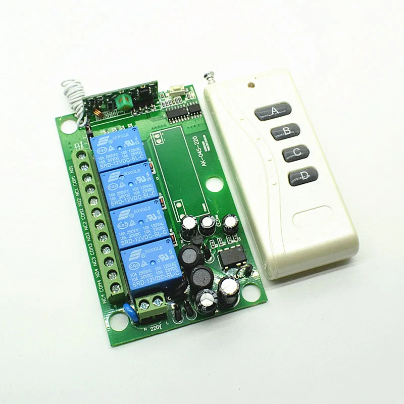 AC 85V~250V 110V 220V Wide Voltage 4CH remote control switch remote wireless remote control switch load pump motor controller