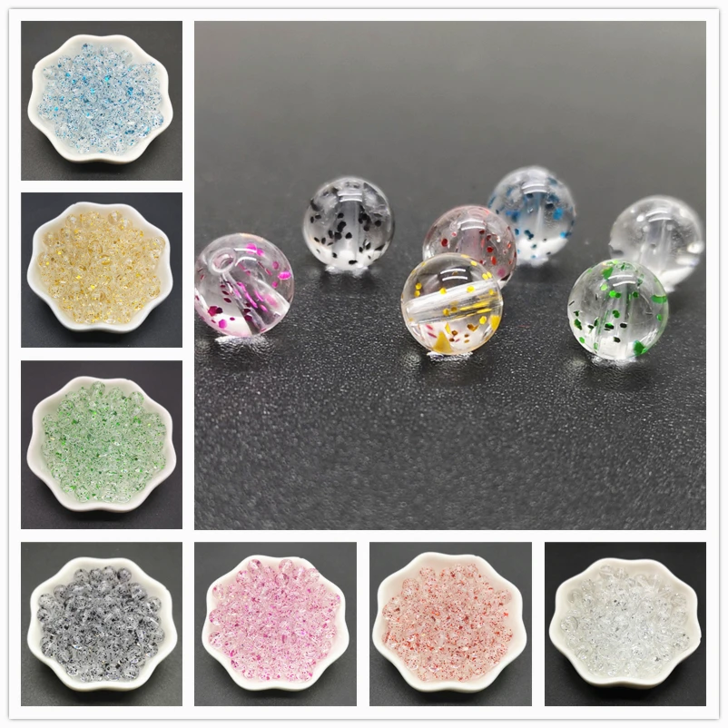 8mm Transparent Acrylic Glitter Beads For Jewelry Making Accessories Necklace Handmade Loose Round  Wholesale,50pcs/lot