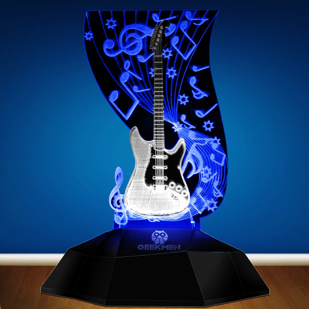 Music Note Lighting Art Music Instrument Guitar 3D Line Lamp LED Decorative Desk Lamp Guitarist Music Room Night Decor