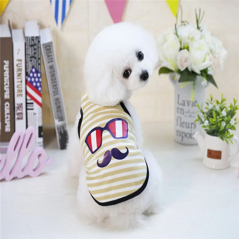 Cute Puppy Vest Clothes Striped Dog Waistcoat Pet T-shirt Mustache Print Outfit For Small Dog Cat Doggy(S/M/L/XL/XXL)Promtion