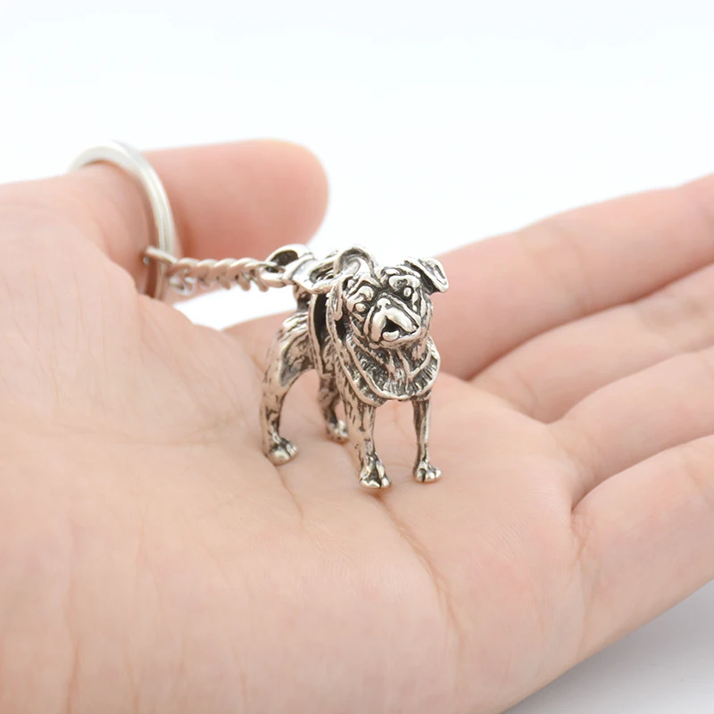 Vintage Silver Plated Black Cute Pug Keychain Metal Dog Animal Key Chain Keyring Bag Charm Women Man Child Pet Jewellery Gift