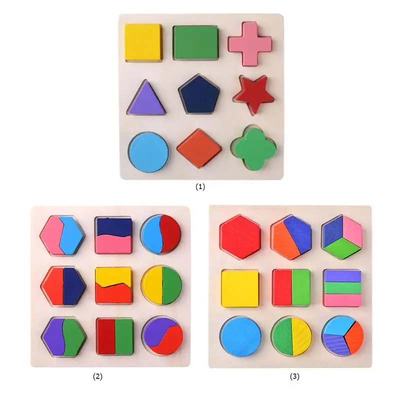 Wooden Geometric Shapes Montessori Puzzle Sorting Math Bricks Preschool Learning Educational Game Baby Toddler Toys for Children