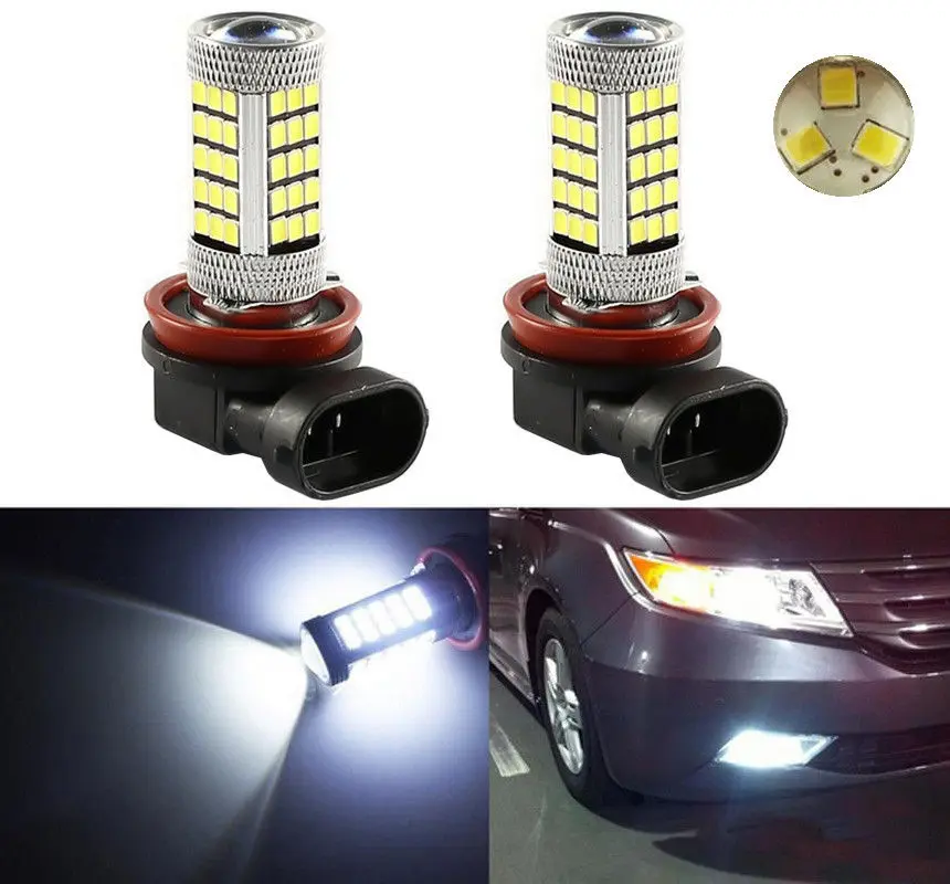 2X 30W 63-SMD H8 H9 H11 2835 Led Lights Led Projector Headlight Fog/Driving Headlamp Projector Lens DRL Driving Fog Light Bulb