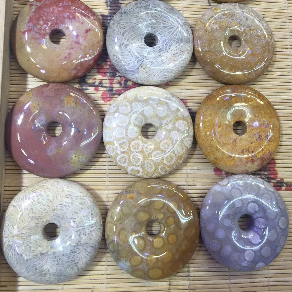 Donut Shape Natural Ammonites Chrysanthemum Stone Natural Gemstone Diy Loose Beads For Pendant Making 1 Piece Wholesale !