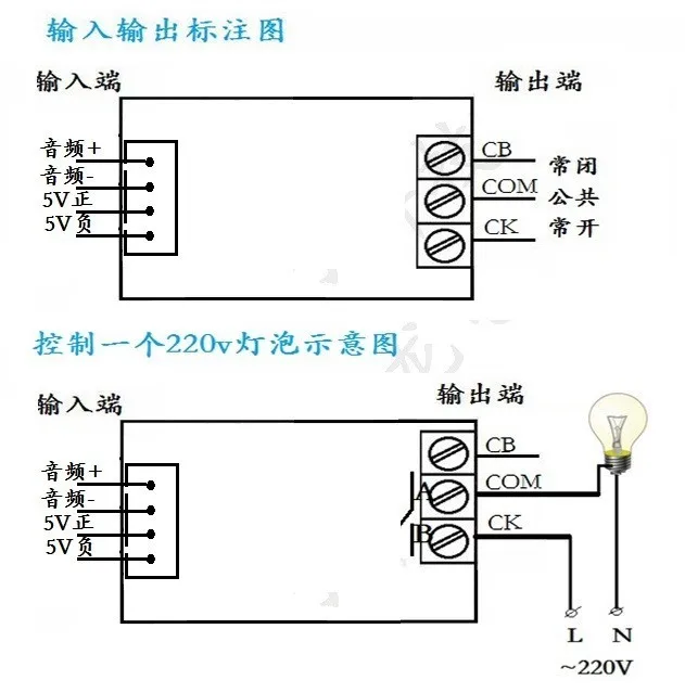 Check whether the voice and audio signal has control relay open and close the voice sensor module 5V with the shell.