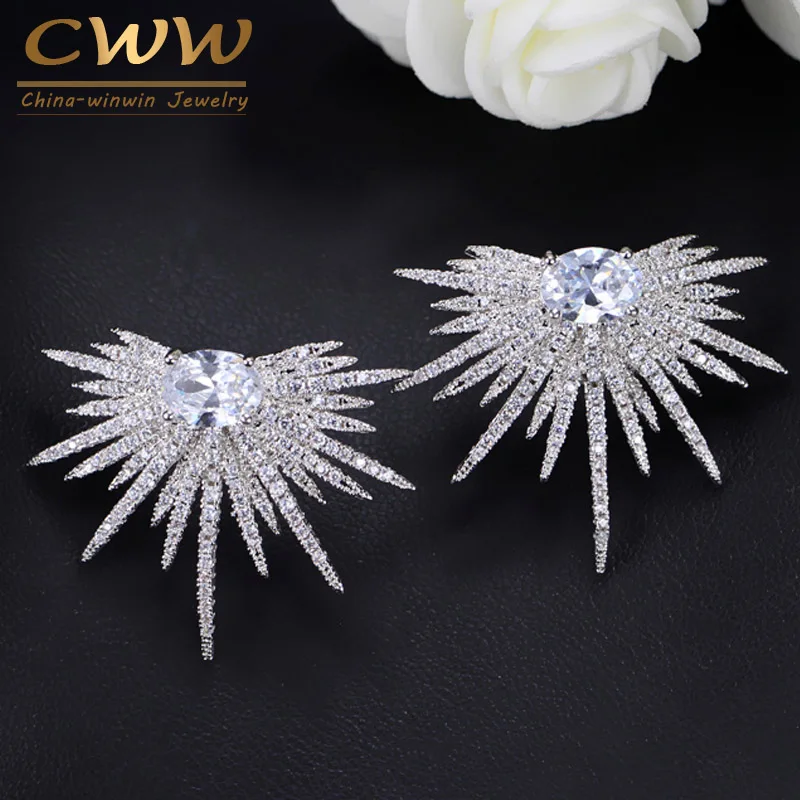 

CWWZircons Hot New Big White Gold Plated Earrings Jewelry Stud Dragonfly Cubic Zirconia Stone Fashion Brand Earring CZ255