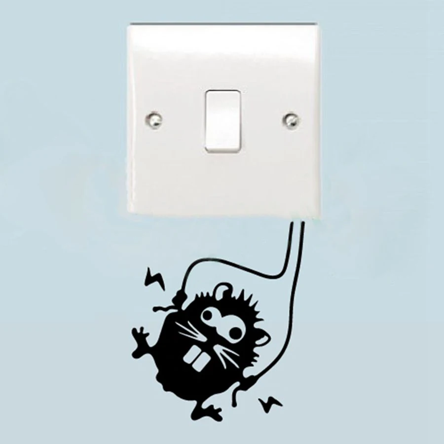 Divertida pegatina de ratón para interruptores de pared, señal de advertencia, hámster de alto voltaje para decoración de enchufes eléctricos
