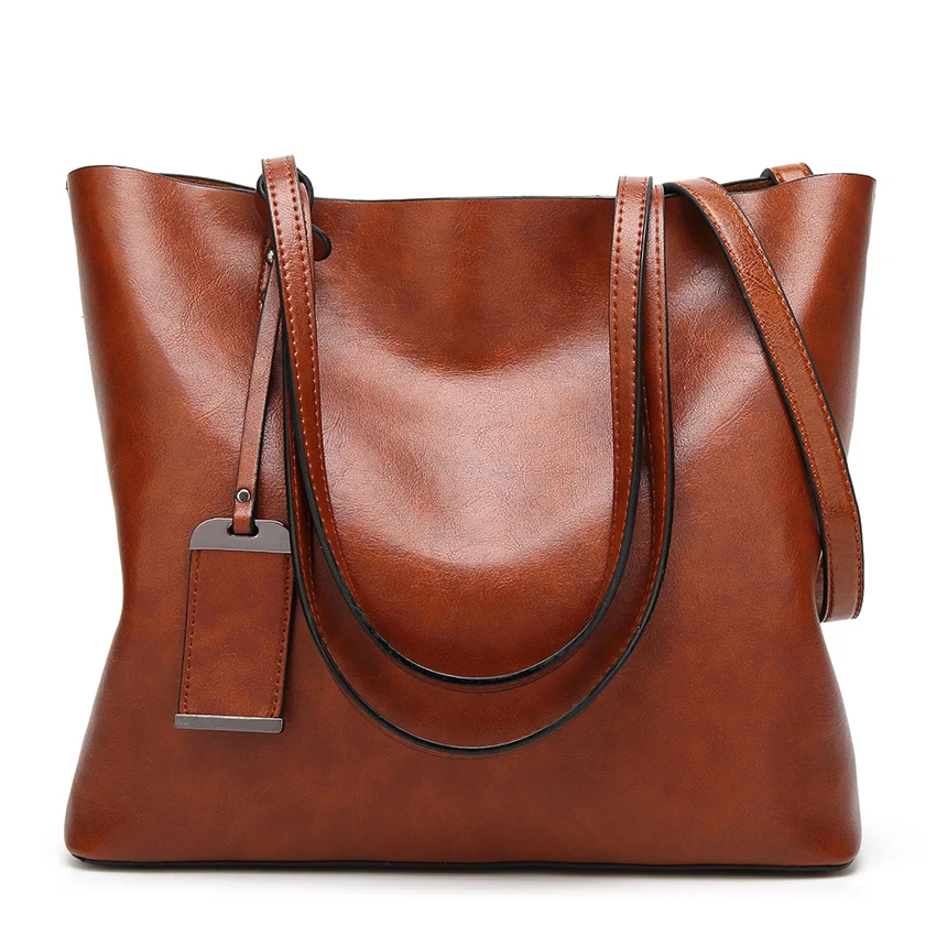 2023 New Soft Oil Wax PU Leather Handbag Women\'s Messenger bag Casual Tote Brand Green Brown Large Lady Shoulder Crossbody bags