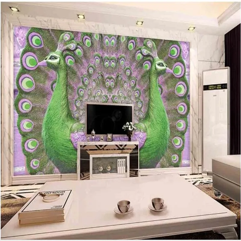 

wellyu Customized large - scale murals high - definition relief green peacock background wallpaper two non - woven wallpaper