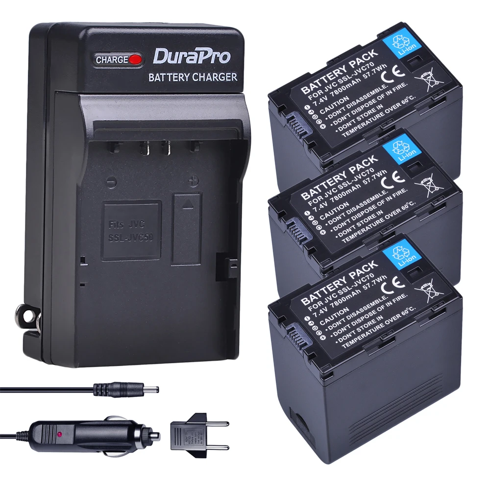 

DuraPro 3pcs SSL-JVC70 SSL JVC70 Battery+ Car Charger for JVC50 70 JVC GY-LS300 GY-HM600 GY-HM650 GY-HMQ10 GY-HM200 Camera