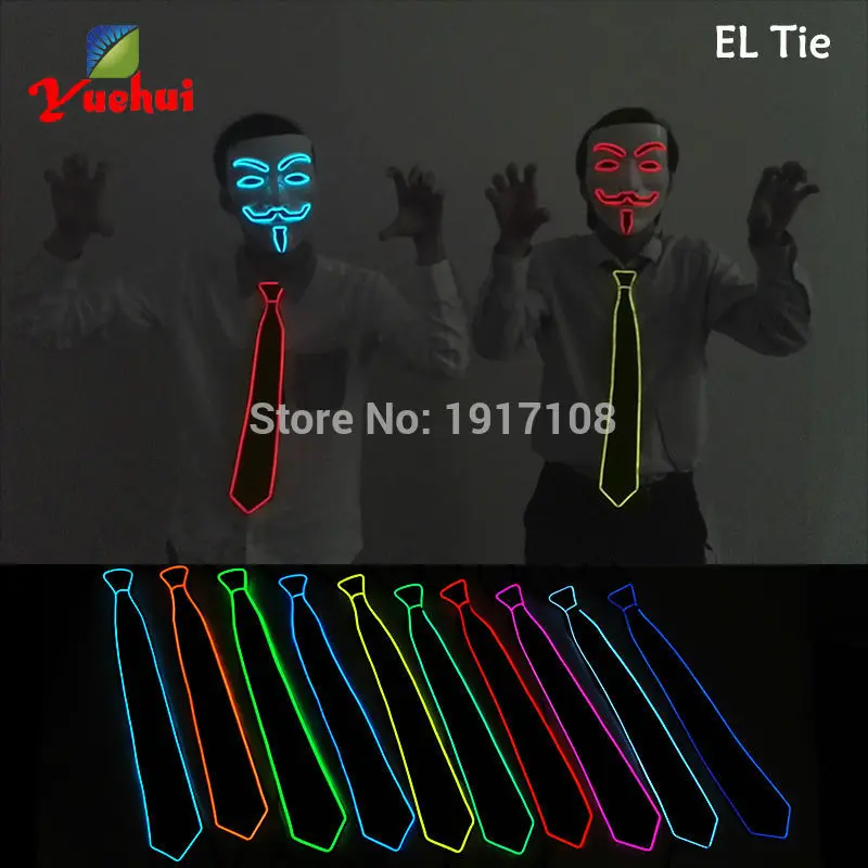 DC-3V New design 10 Color Select Battery Powered Glowing EL Neck tie glittery LED tie For Evening Party decoration Wedding Gifts